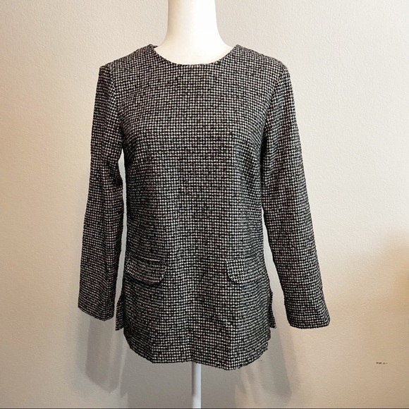 Zara Woman Black and White Mini Houndstooth Pullover Long Sleeve Shirt - Picture 1 of 5